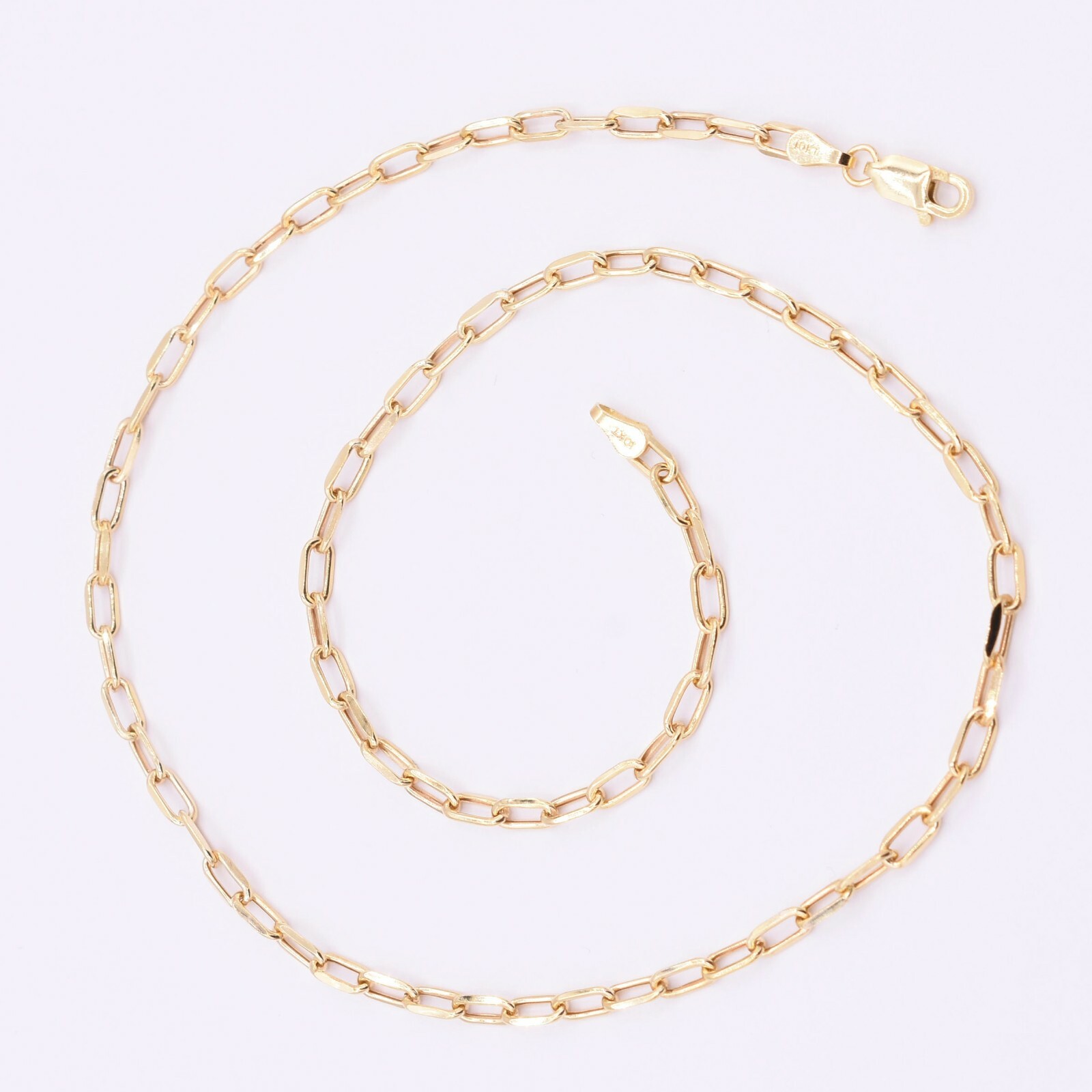 3mm Paperclip Long Link Chain Necklace 10K Real Yellow Gold