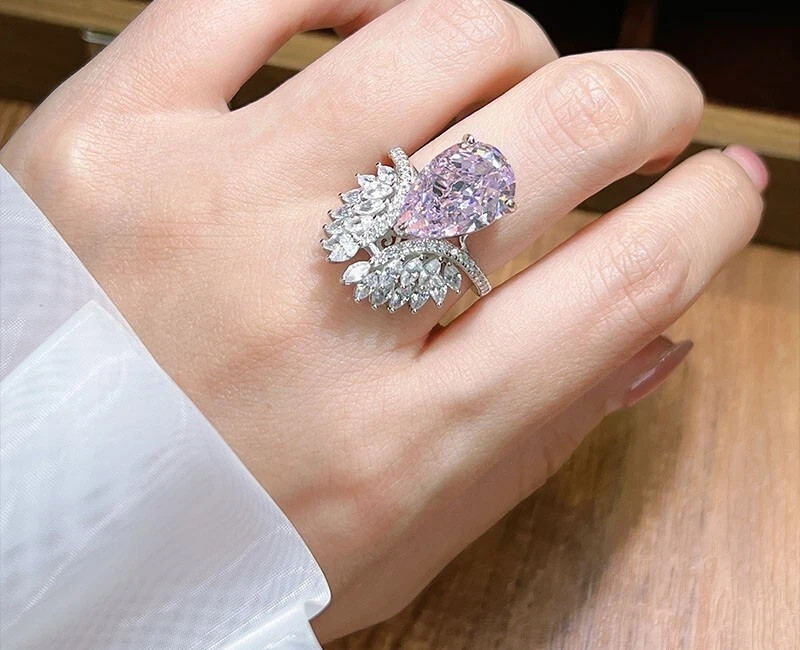 9ct Pink Diamond Angel Wings Ring, 18K Gold Vermeil, Pear Cut All Size