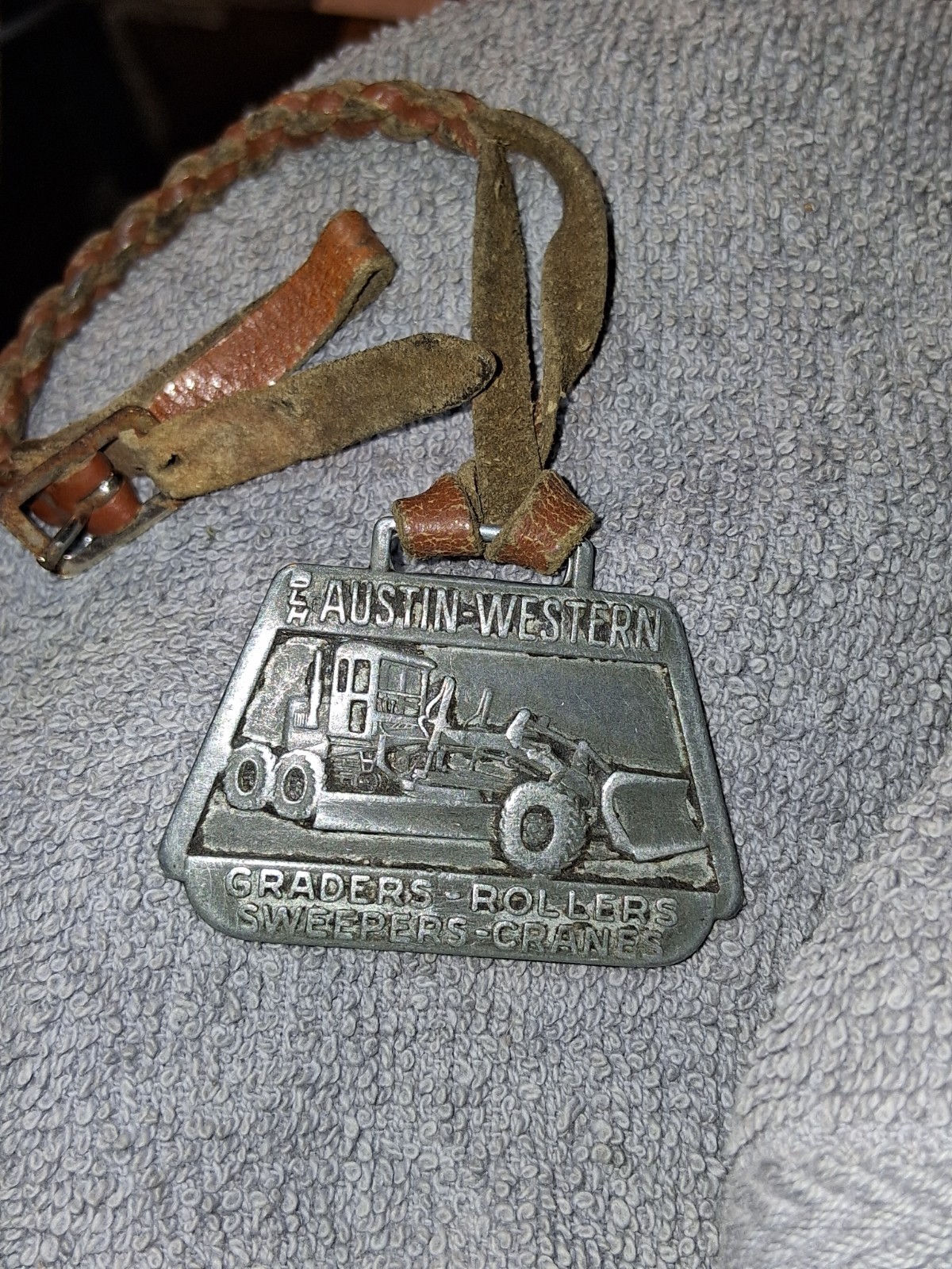 Vtg Austin Western Heavy Equipment Watch Fob w/Strap. Don F Nickel Grand Rapids