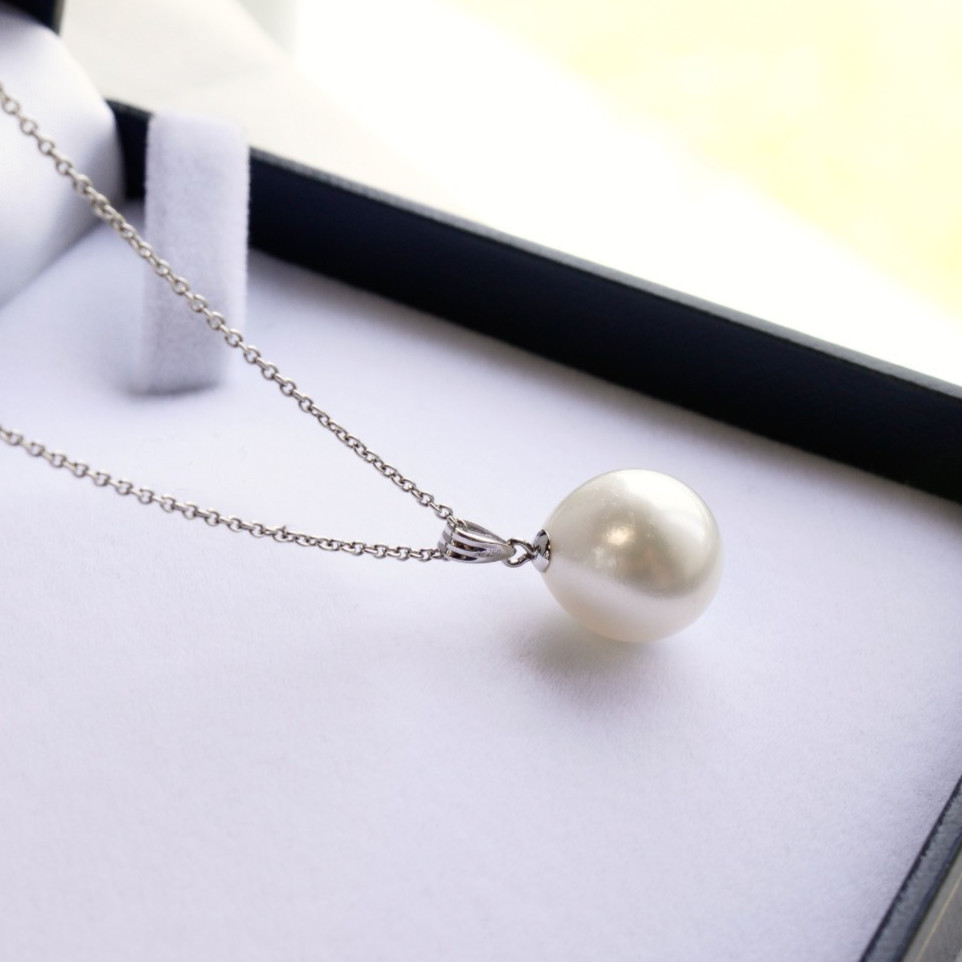 Big 12.3mm White Drop Australian South Sea Pearl Pendant 18K White Gold,0.8″