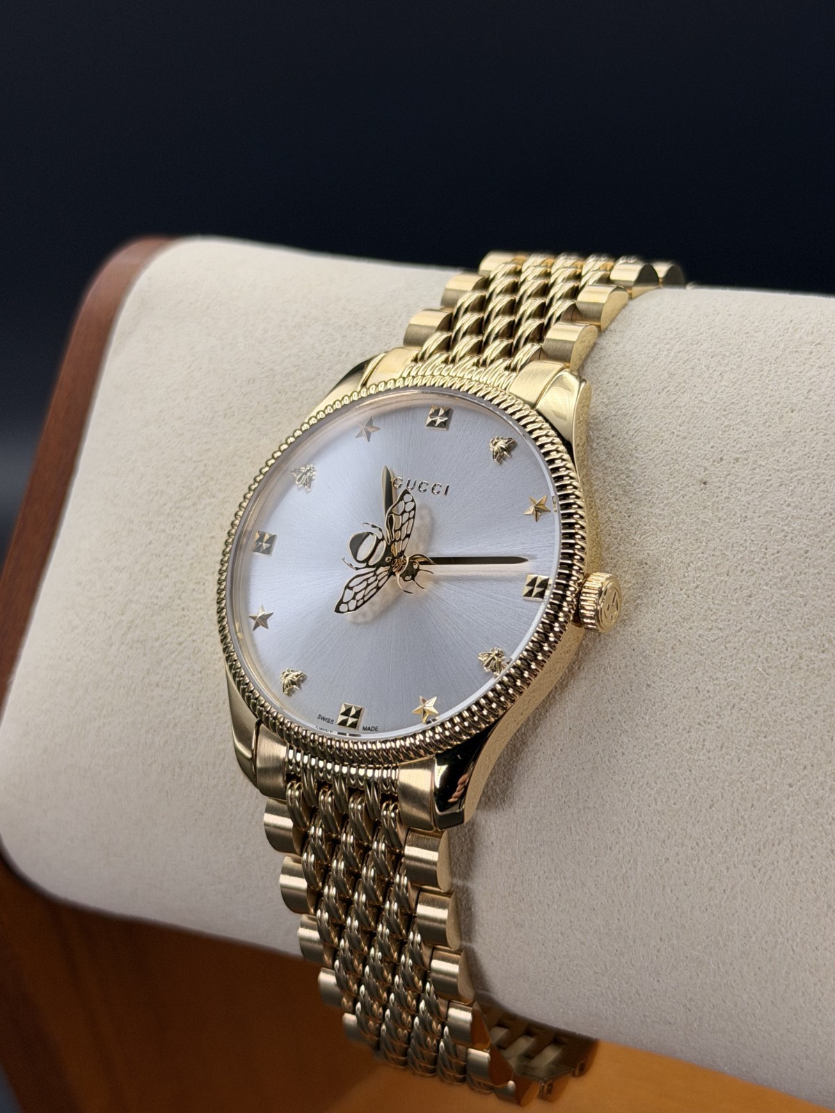 GUCCI G-TIMELESS 36MM GOLD PVD SILVER DIAL SLIM UNISEX WATCH YA1264155