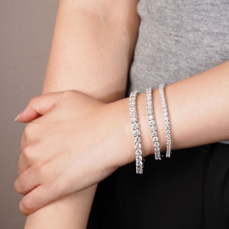 2-6.5mm D/VVS1 Moissanite Tennis Chain Bracelet 925 Sterling Silver PASS TESTER
