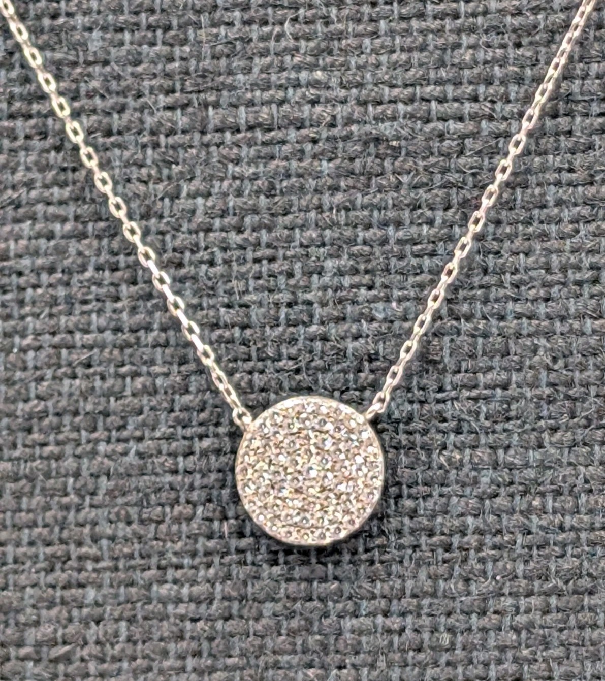 Signed Sterling Silver Pave CZ Circle Cable Chain 925 Necklace 15.75″-18.5″ Adj.