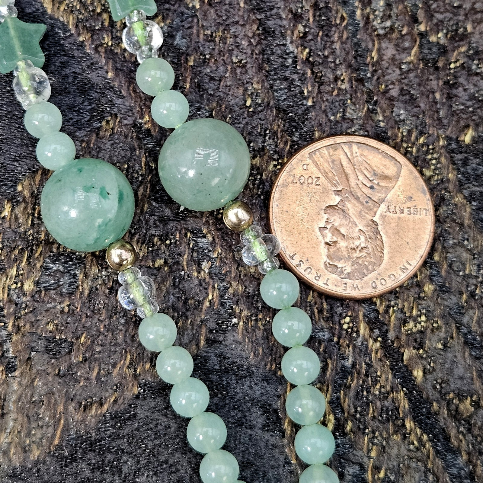 VTG Asian Jadeite Tested Carved Cat Pendant Necklace Aventurine Cloisonne 28″