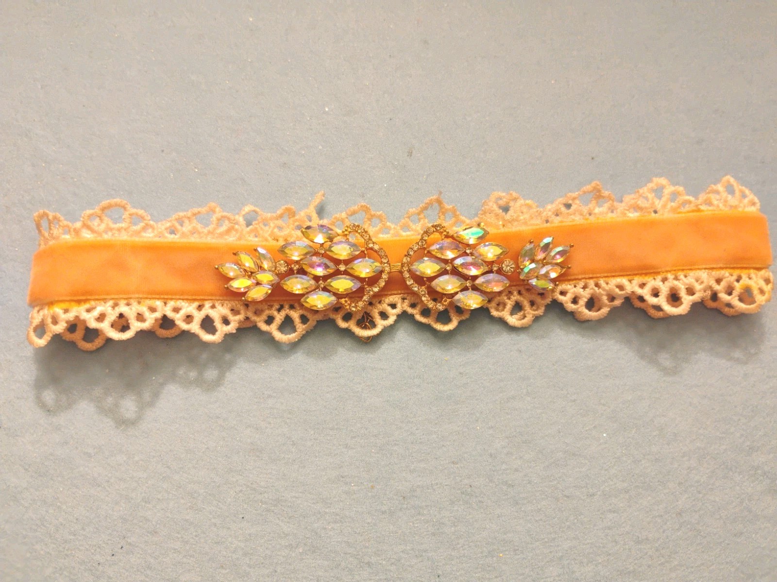 Pink Velvet Rhinestone Choker with White Trim
