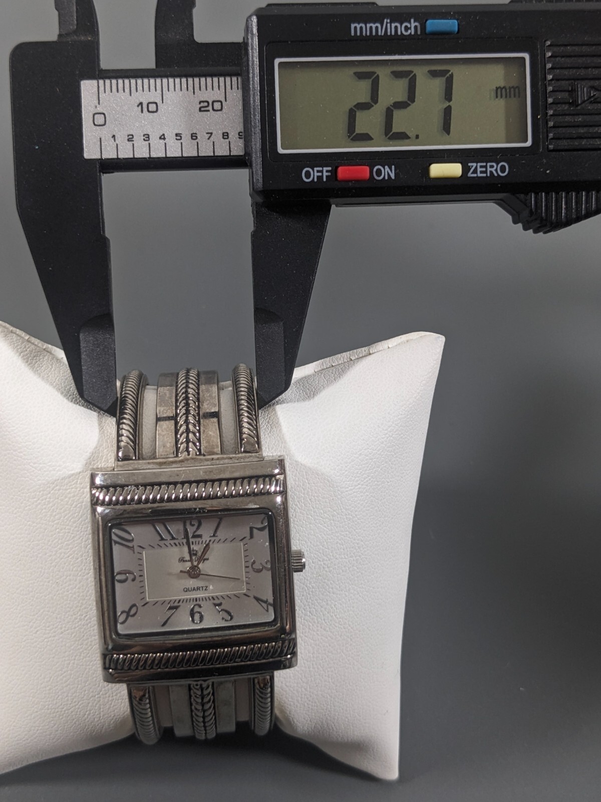 Premier Designs Silver Tone Dial Rectangle Case Hinge Bracelet Band Watch 5.5 in