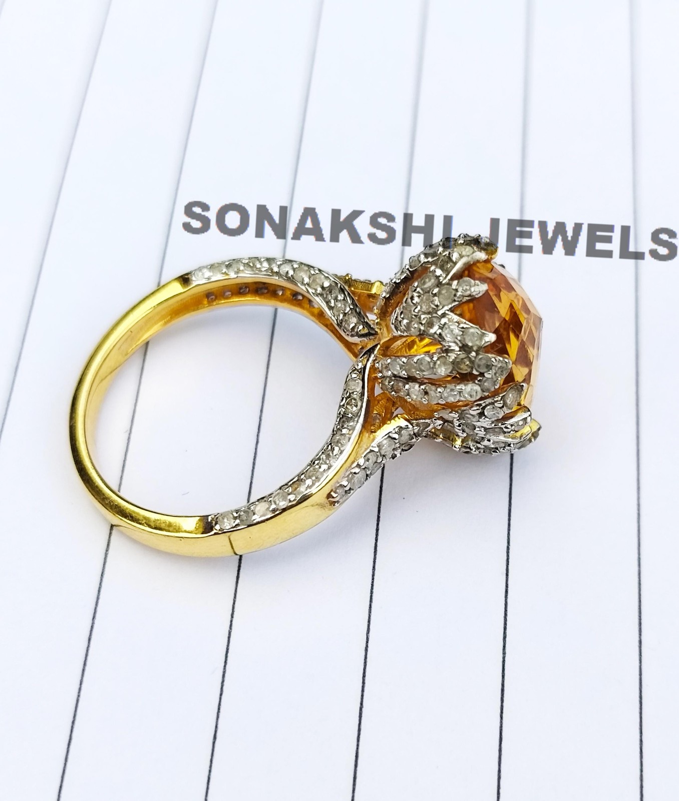 Handmade Design Citrine Silver Ring 925 Sterling Silver Diamond Rings