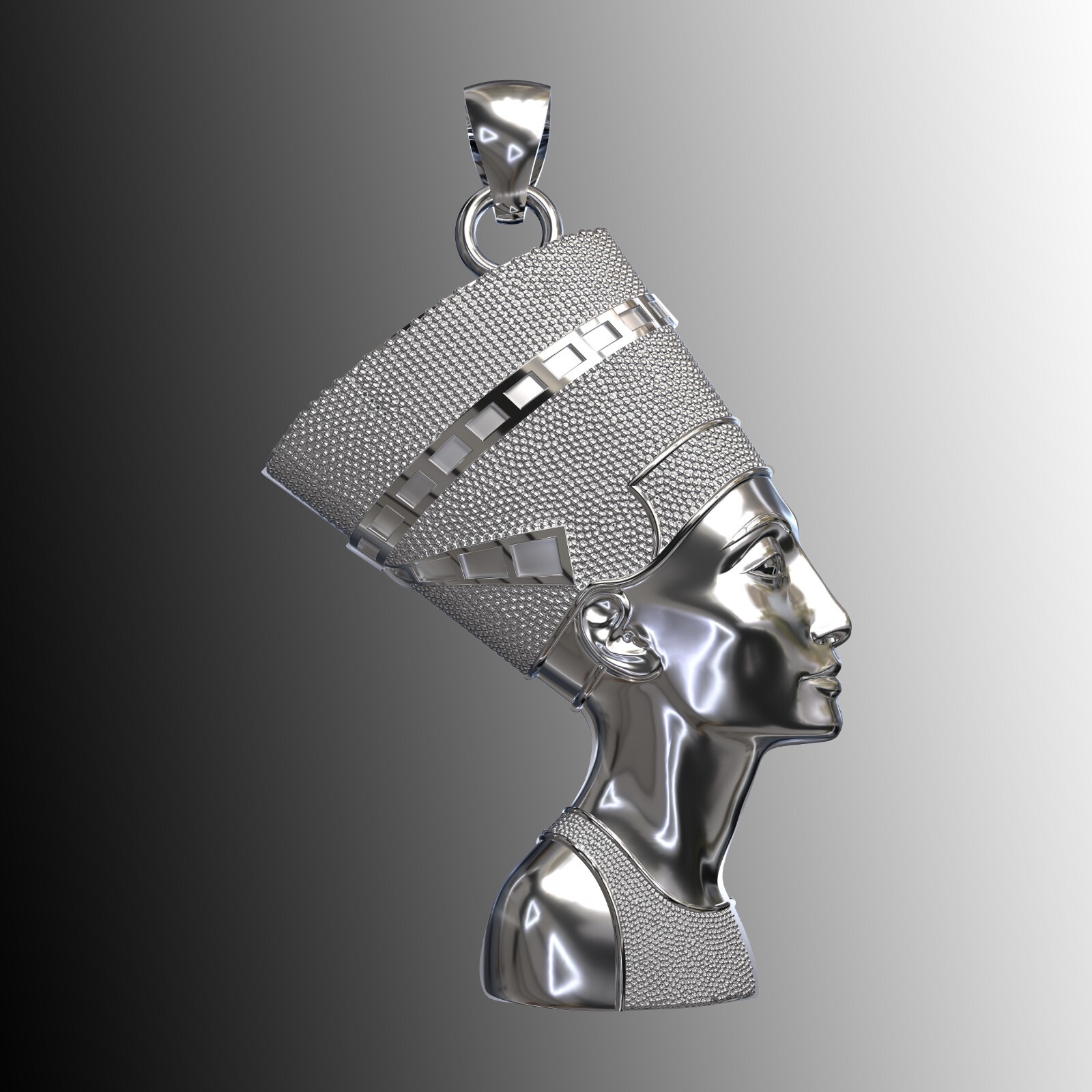Egyptian Queen Nefertiti 3.25″ Sterling Silver 925 Charm Pendant 61 grams