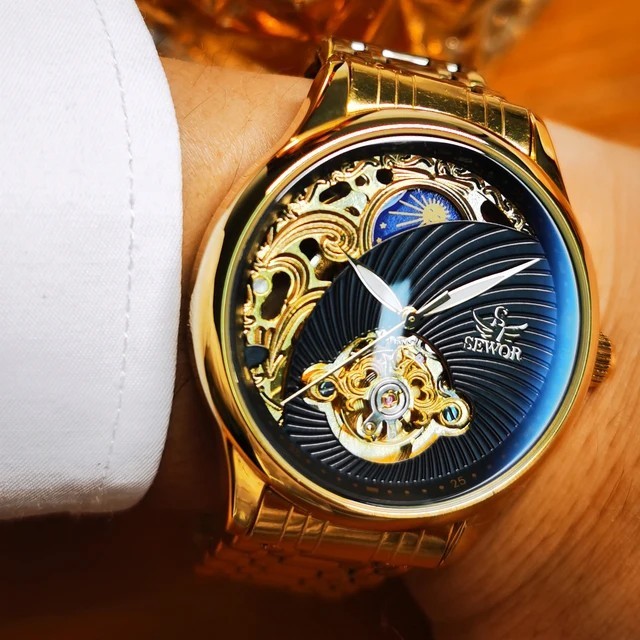 Jacob Gold Skeleton Retro Moon Phase Tourbillon Automatic Stainless Band