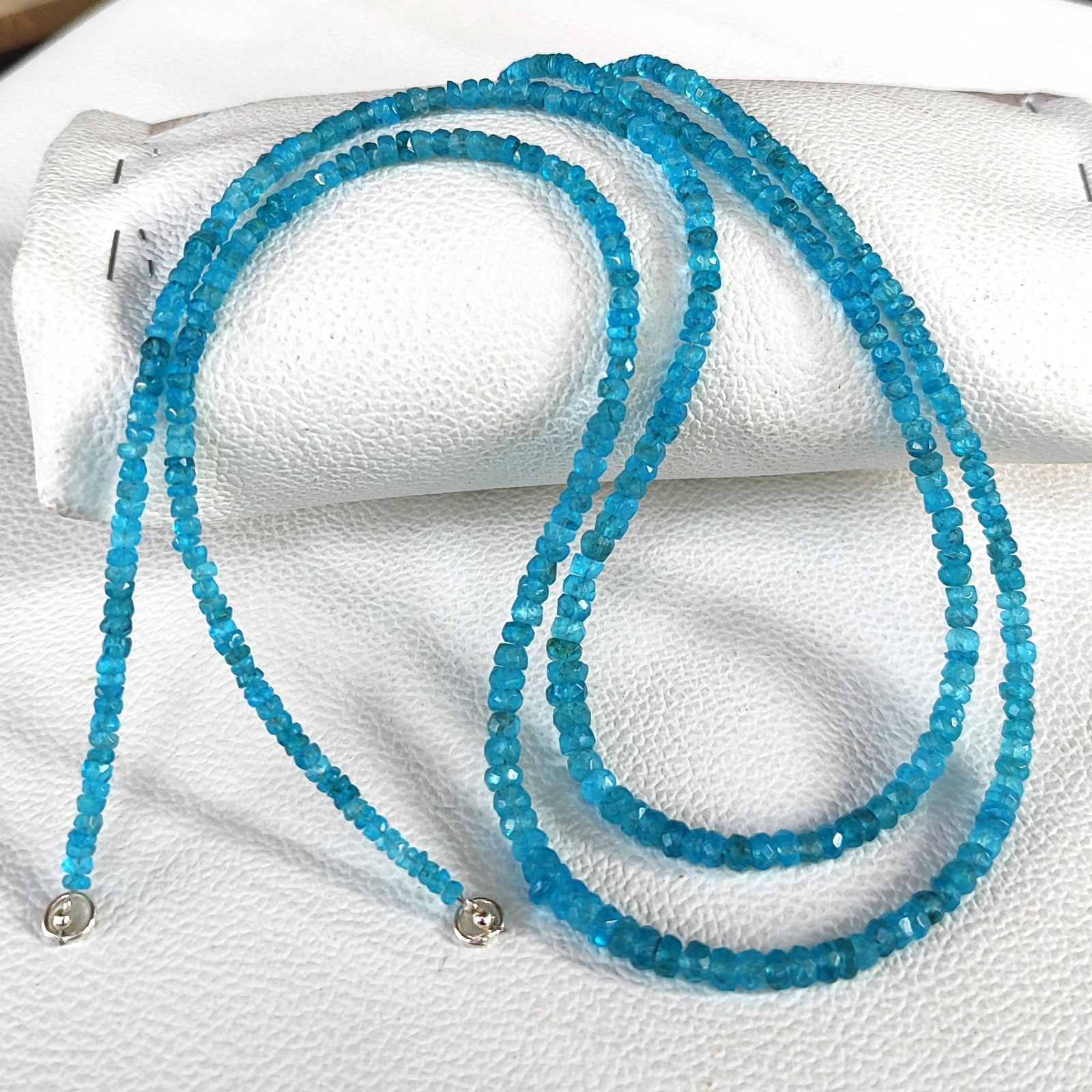 Neon Blue Madagascar Apatite 3 to 5 mm Rondelle Cut Beads Necklace 17 Inch