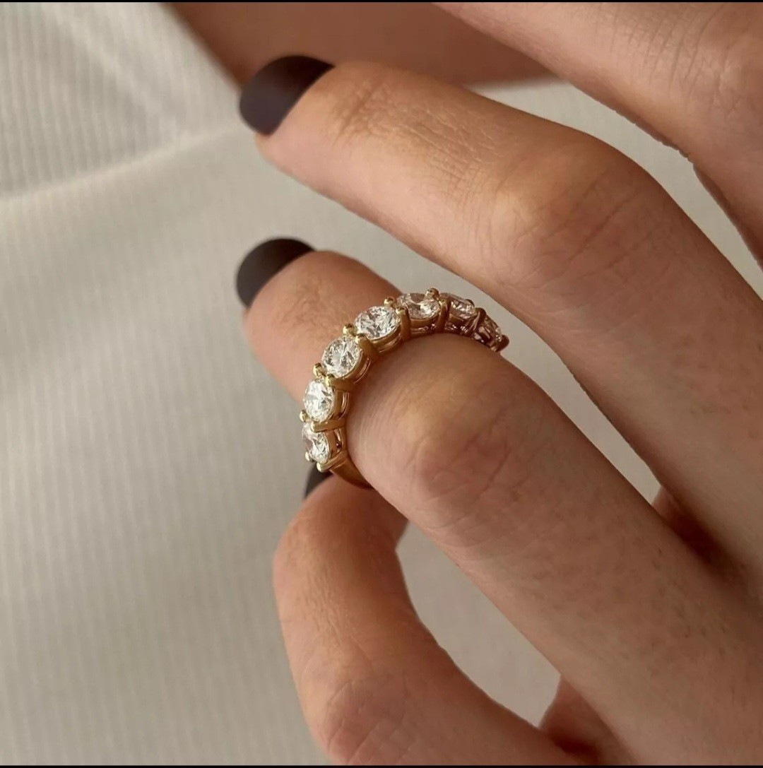 Round Cut Lab Grown Diamond Half Eternity Band Ring 14K Yellow Gold