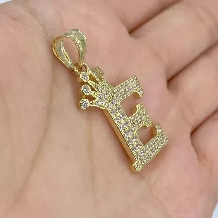 2Ct Real Moissanite Crown “E” Letter Initial Pendant 14K Yellow Gold Plated