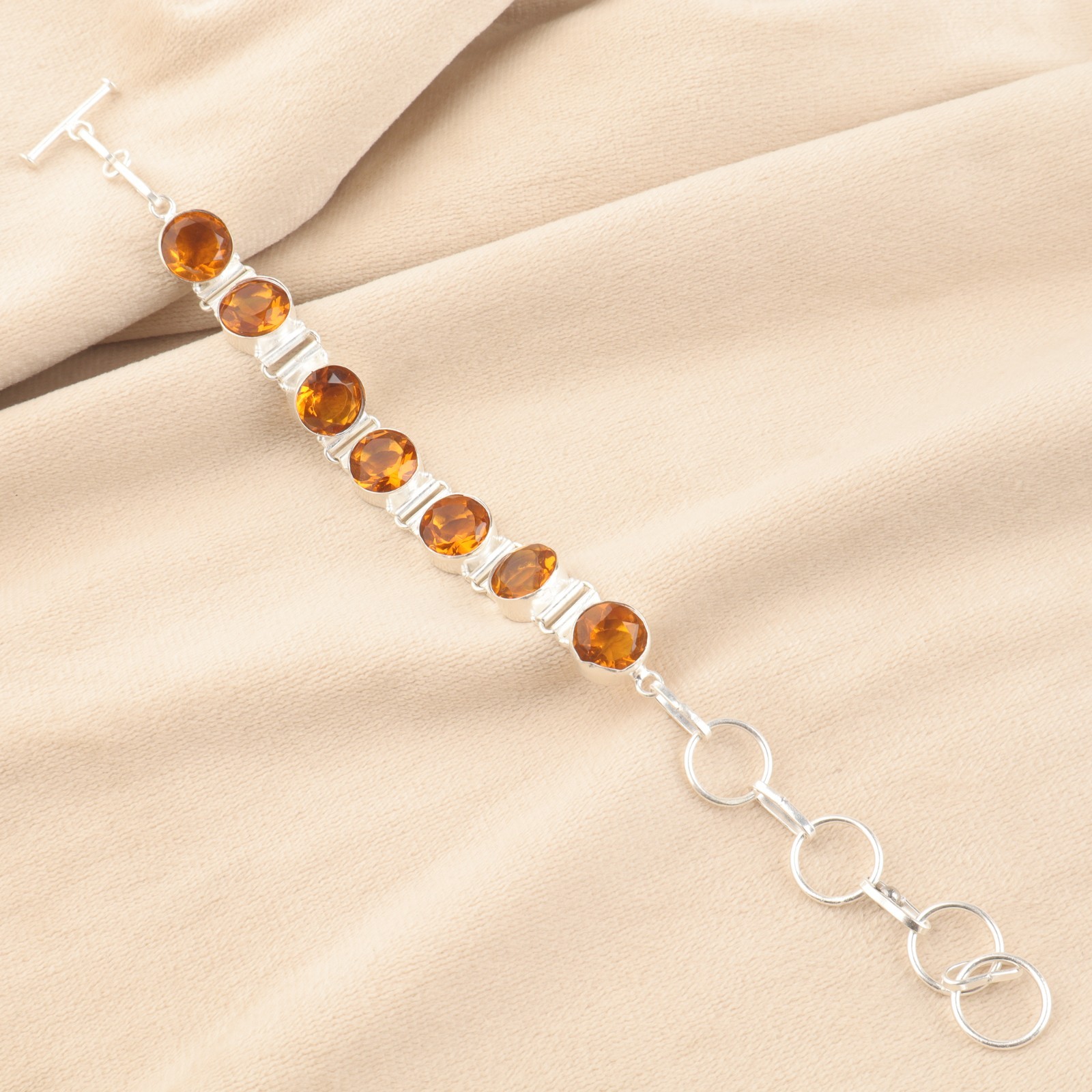 Citrine Gemstone 925 Sterling Silver Jewelry Handmade Bracelet 9″ Birthday Gift
