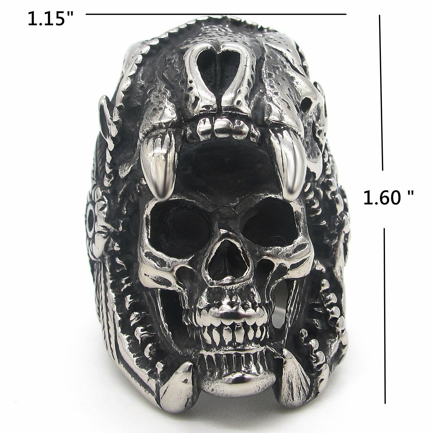 MENDEL Large Mens Heavy Stainless Steel Biker Tiger Skull Ring Men Size 8-16