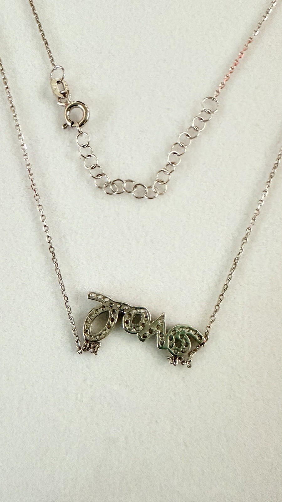 Silver 925 cubic zirconia stones”Love” Charm Pendant Cable Chain Necklace