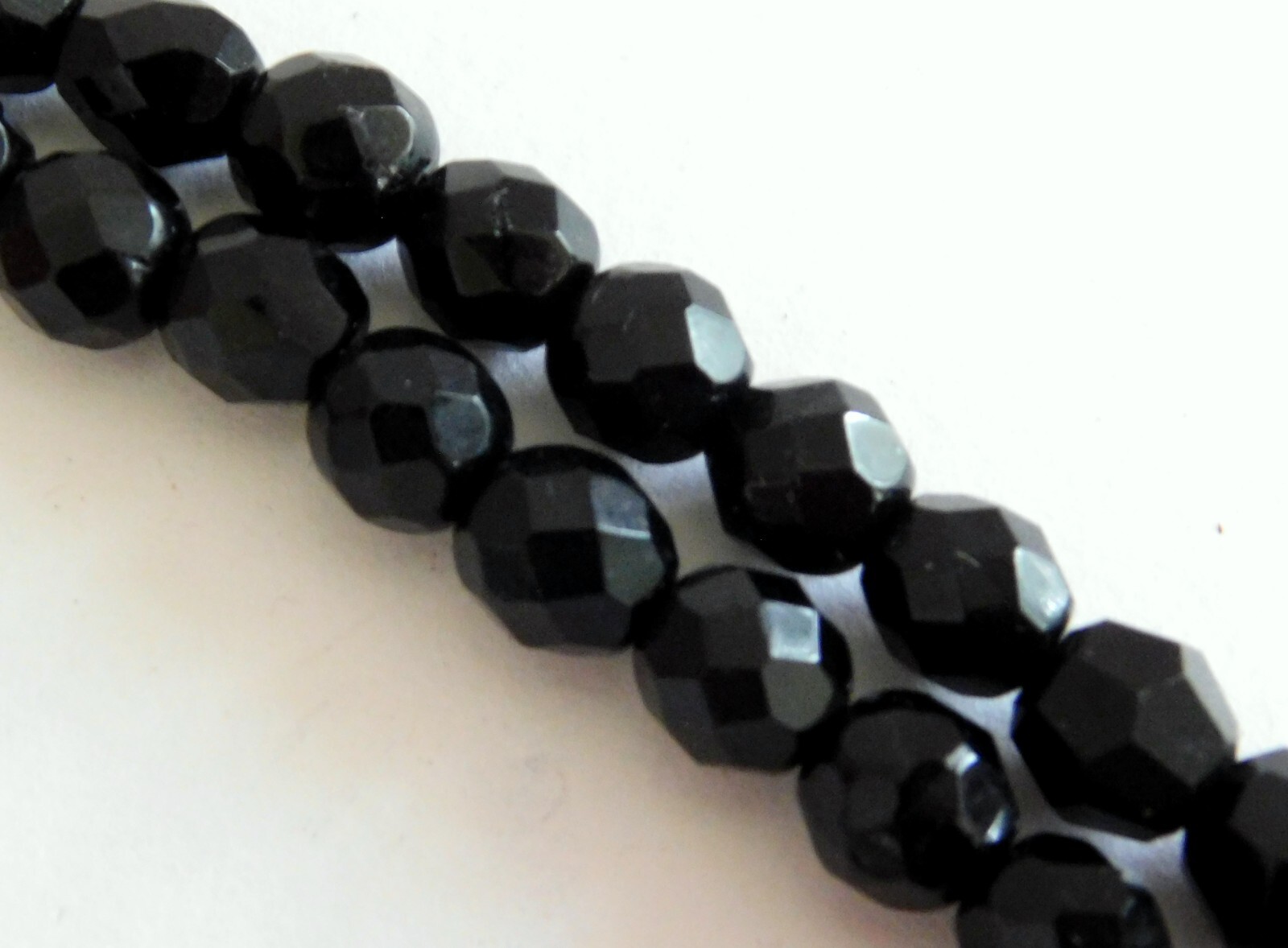 Gorgeous Vintage Jet Black Faceted Glass Double Strand Necklace Ornate Clasp