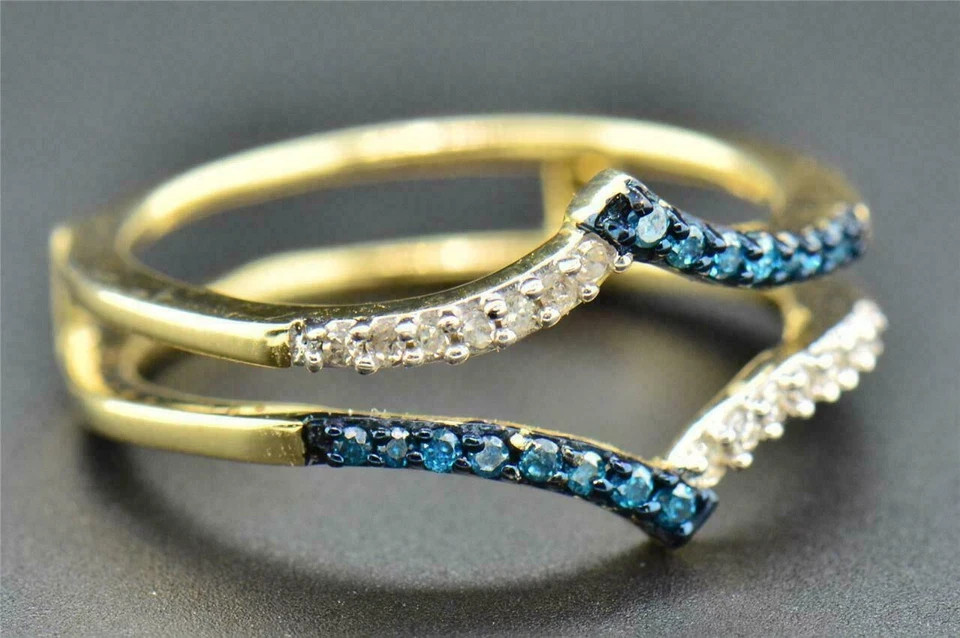 0.20Ct Lab Created Blue Topaz Wedding Enhancer Wrap Ring 14K Yellow Gold Finish