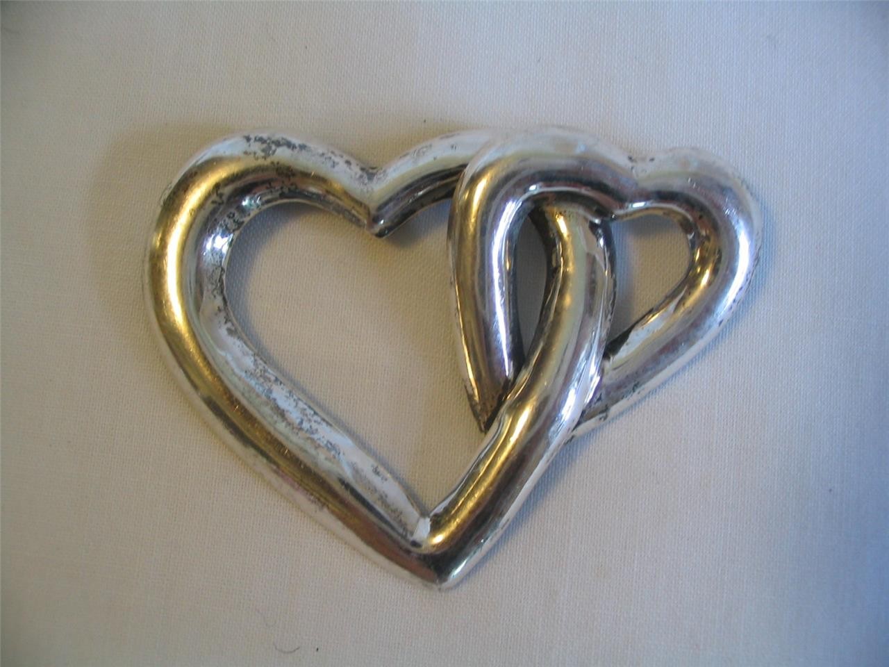 VINTAGE STERLING SILVER ~ DOUBLE HEART DESIGN PIN BROOCH ~ 1.5″ x 2″ ~ 8.6 GR