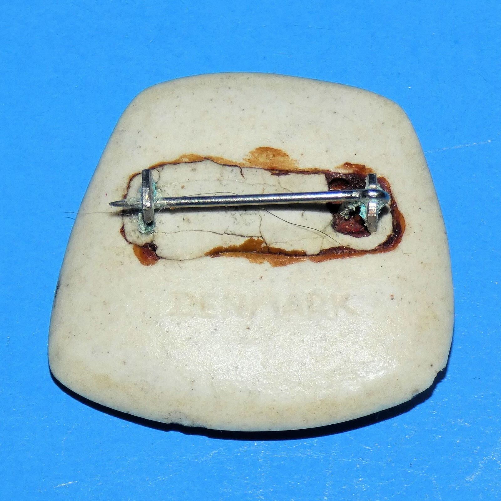 Vintage Enamel & Ceramic Brooch Pin Cracked Glass Style Danish Signed Denmark