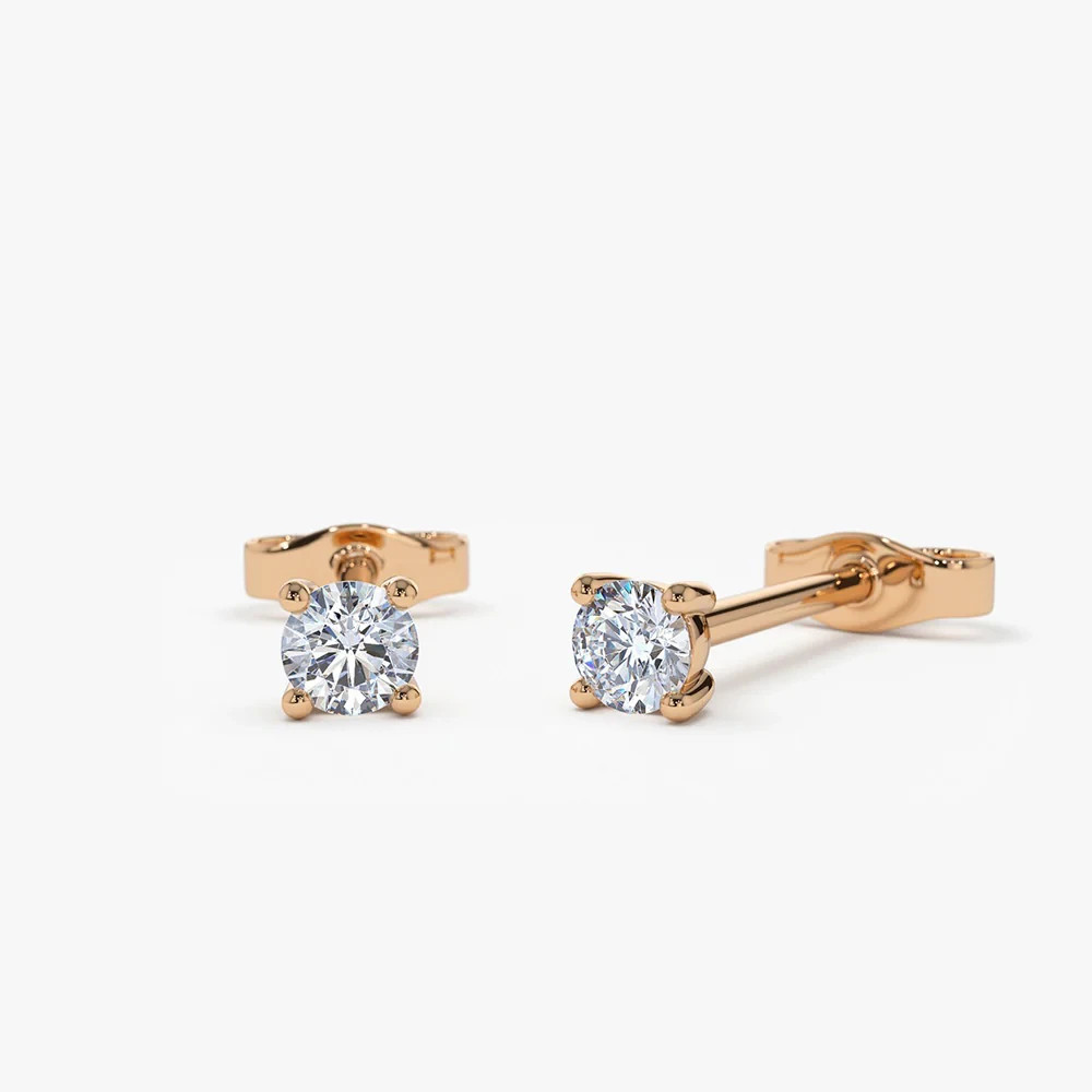 14K Solid Gold Round Cut H-I/SI Clarity Natural Diamond Daily Wear Stud Earrings