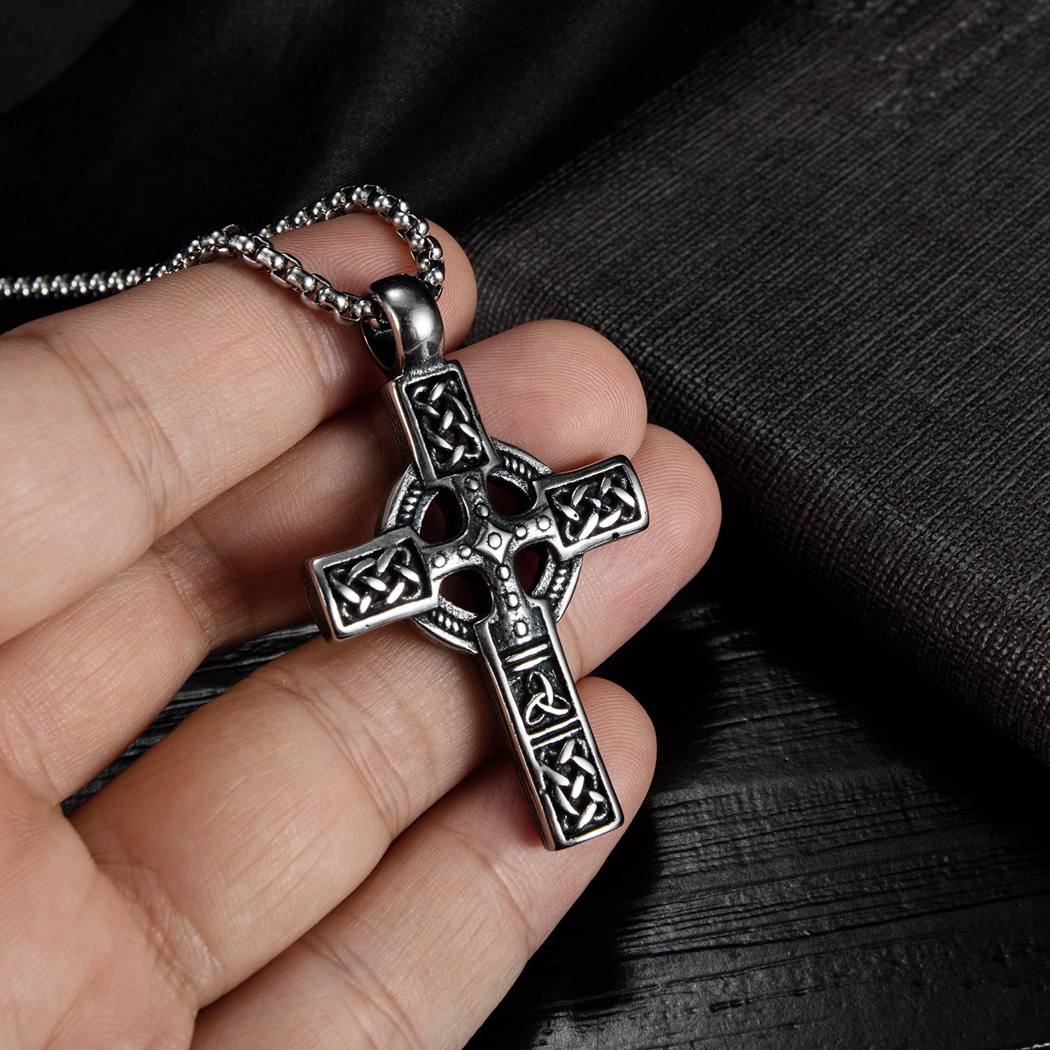 Stainless Steel Celtic Knot Cross Pendant Necklace Vintage Knot Chain for Men