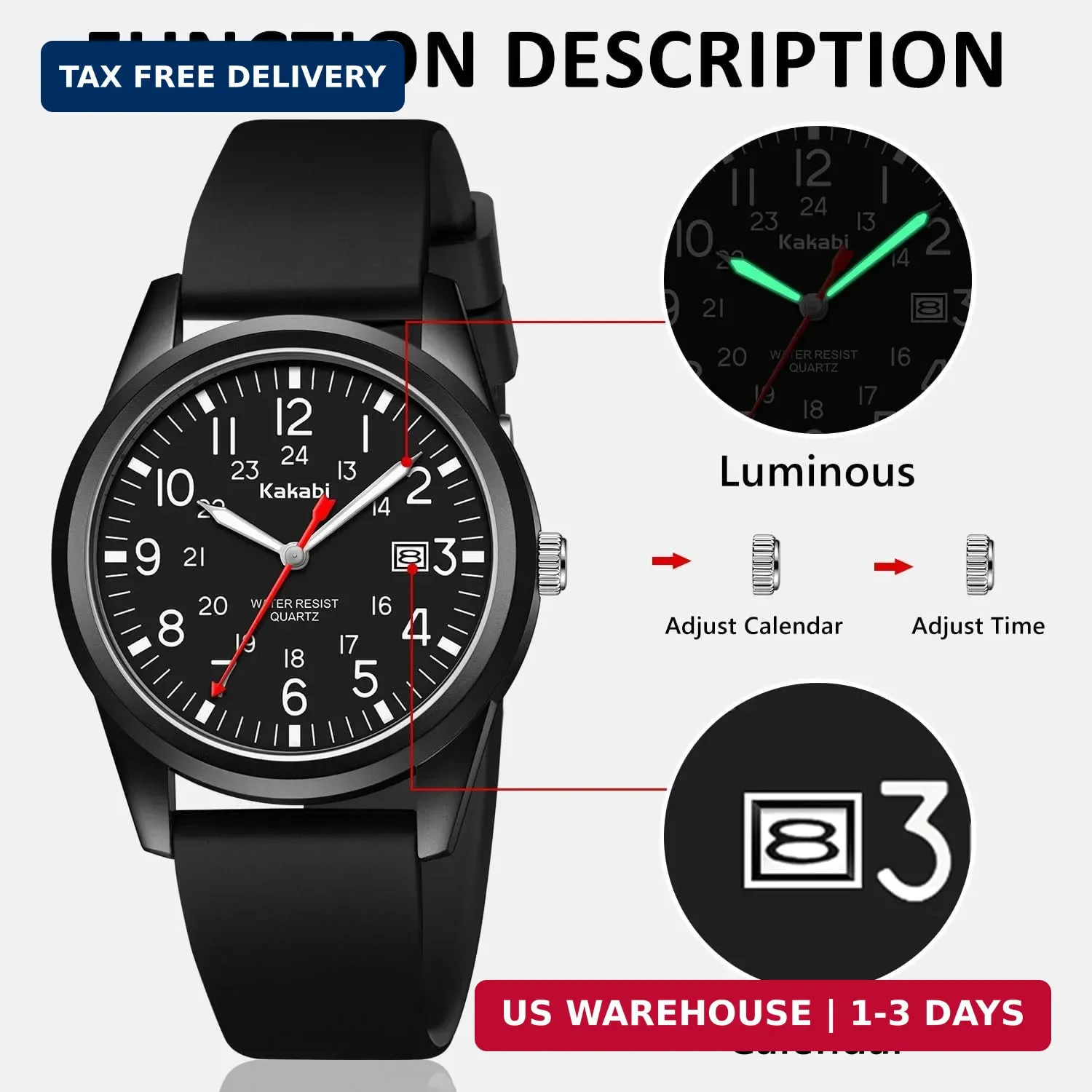 Men’s Easy to Read Watch, Unisex Military Sport Analog Quartz Casual Wristwatch