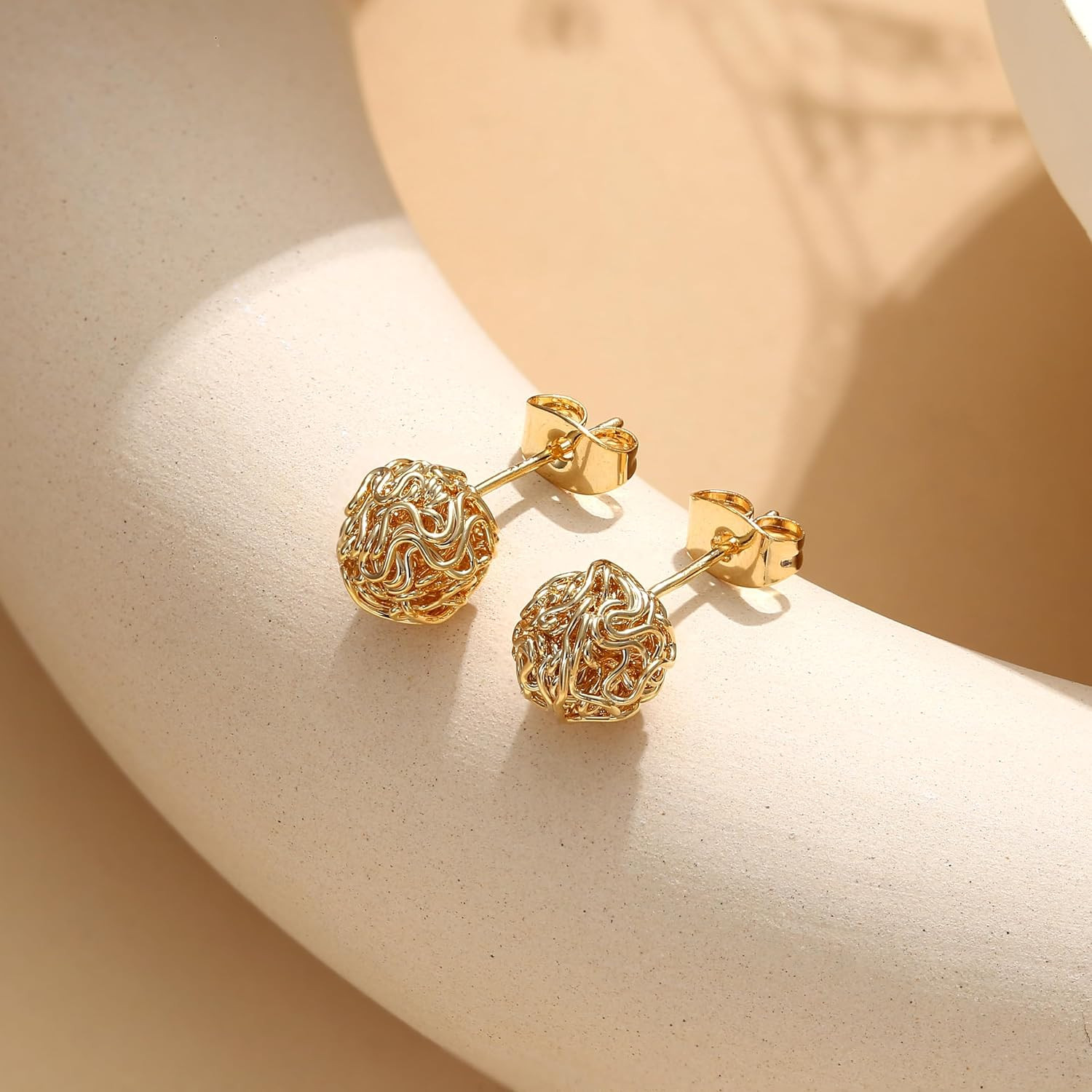 3 Pairs 14K Gold Plated Knot Earrings for Women Hypoallergenic Small Stud Earrin