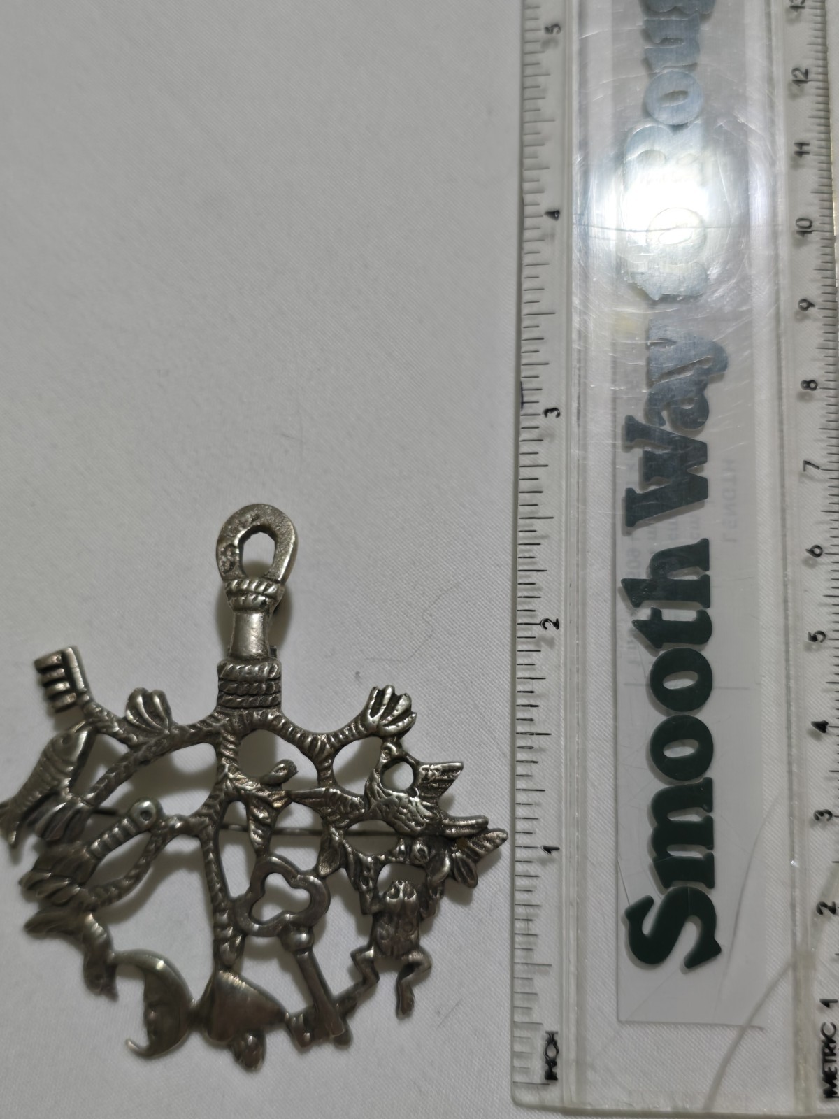 ANTIQUE PERUZZI FLORENCE ITALY 800 SILVER CIMARUTA PENDANT PIN STREGA AMULET