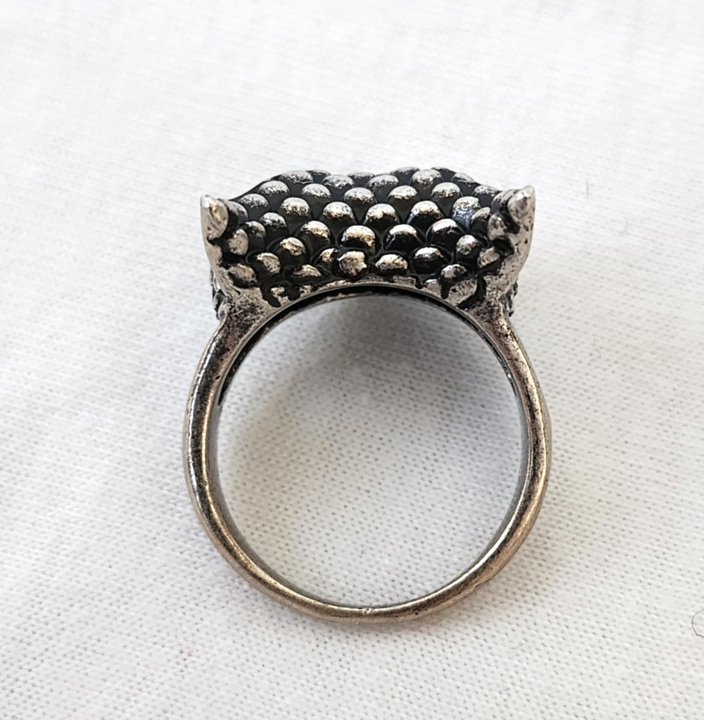 Vintage Silver Tone Fox Face Ring Cubic Zirconia Eyes Statement Jewelry Size 7
