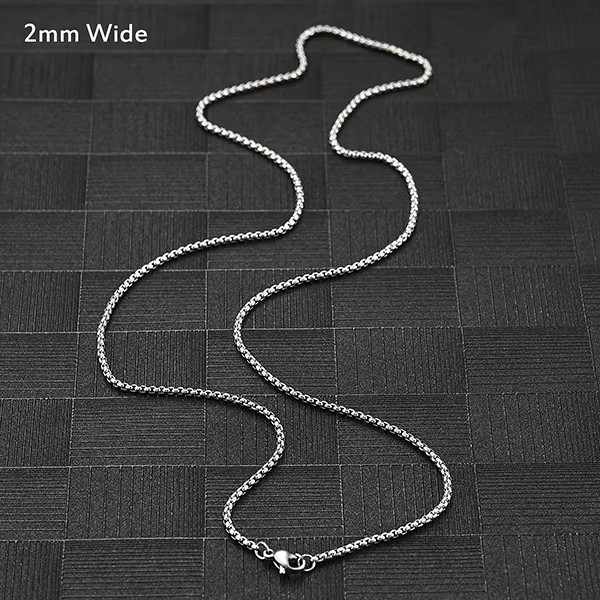Stainless Steel Rolo Square Box Chain Necklace Unisex Men Women Silver