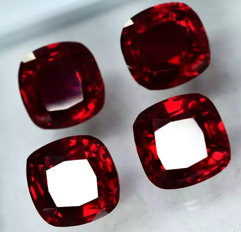 40 Ct+ 4 Pcs Natural Certified Myanmar Burma Red Ruby Cushion Loose Gemstone