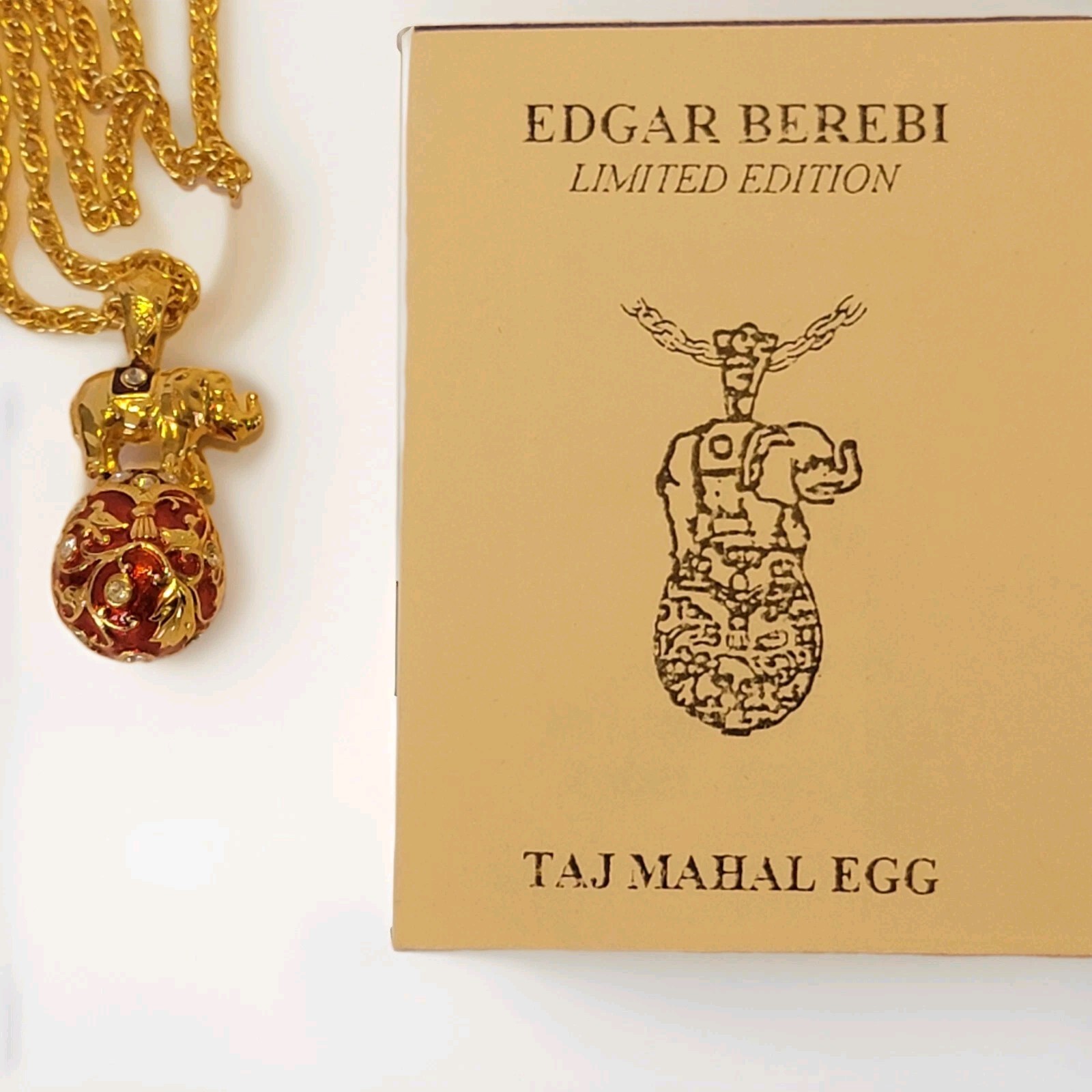 Vtg Edgar Berebi Taj Mahal Egg Necklace Pendant Gold Tone Enamel Rhinestone