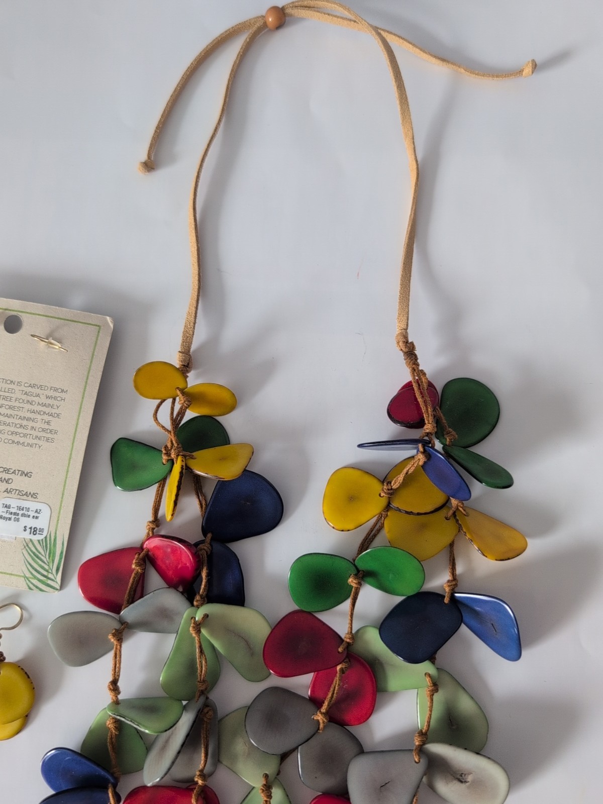 Tagua Soraya Cedeno Multicolor Handmade Double Strand Adj Necklace Earrings Set