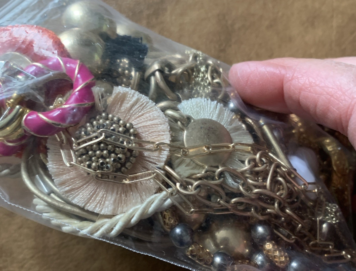 Mini Jewelry Mystery Bag 1/2 Lb Gold Tone Necklaces Bracelets Earrings Ring