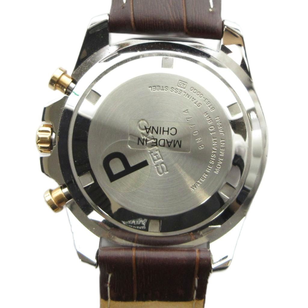 SEIKO 8T63 00G0 Watch Quartz Leather Belt Chronograph with Calendar Gold Color G