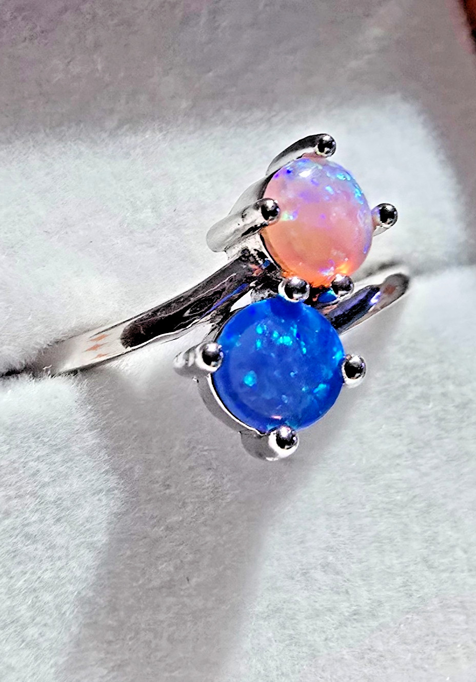 Ryze 925 Sterling Silver Pink & Blue Lab Created Opal Bypass Ring Sz 8