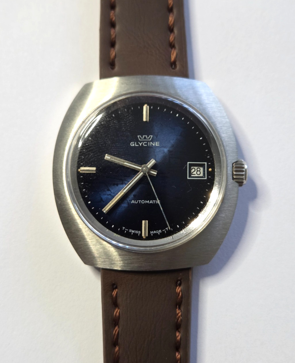Glycine Compresror Automatic Watch Vintage Men NOS Blue Dial POErfect Conditions