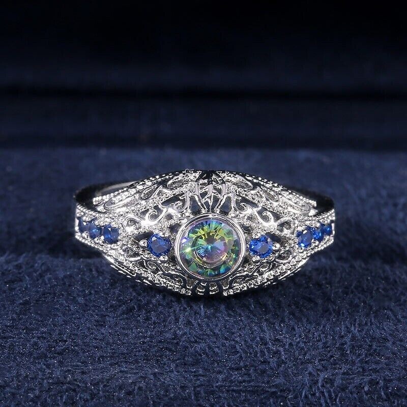 2 Ct CZ Vintage Style Ring 925 Silver Plated Intricate Design Gift Ring For Men