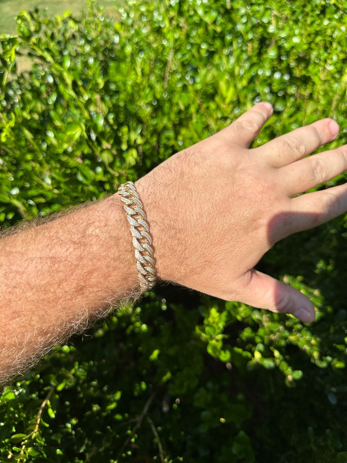 Mens Miami Cuban Link Bracelet Real Icy Solid 14k Gold Plated 925 Silver CZ 12mm