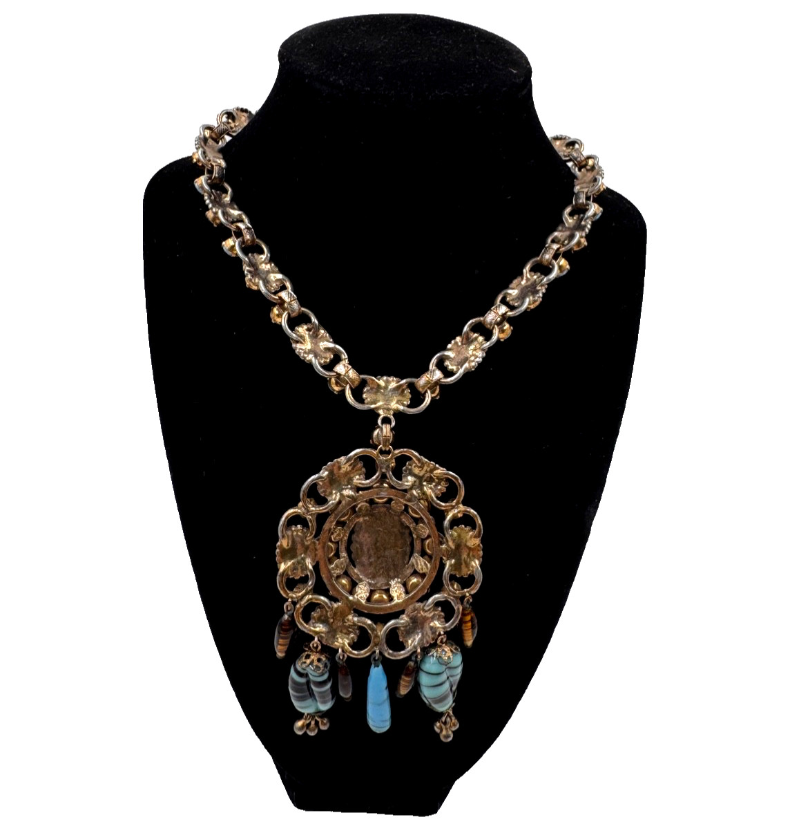 LOUIS ROUSSELET FAB ANTIQUE RENAISSANCE REV NECKLACE HAND POURED TURQUOISE GLASS