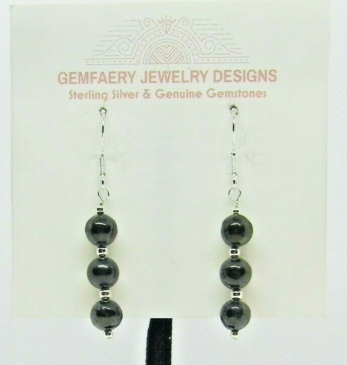 Sterling Silver Natural Russian SHUNGITE Gemstone Earrings #8114…Handmade USA