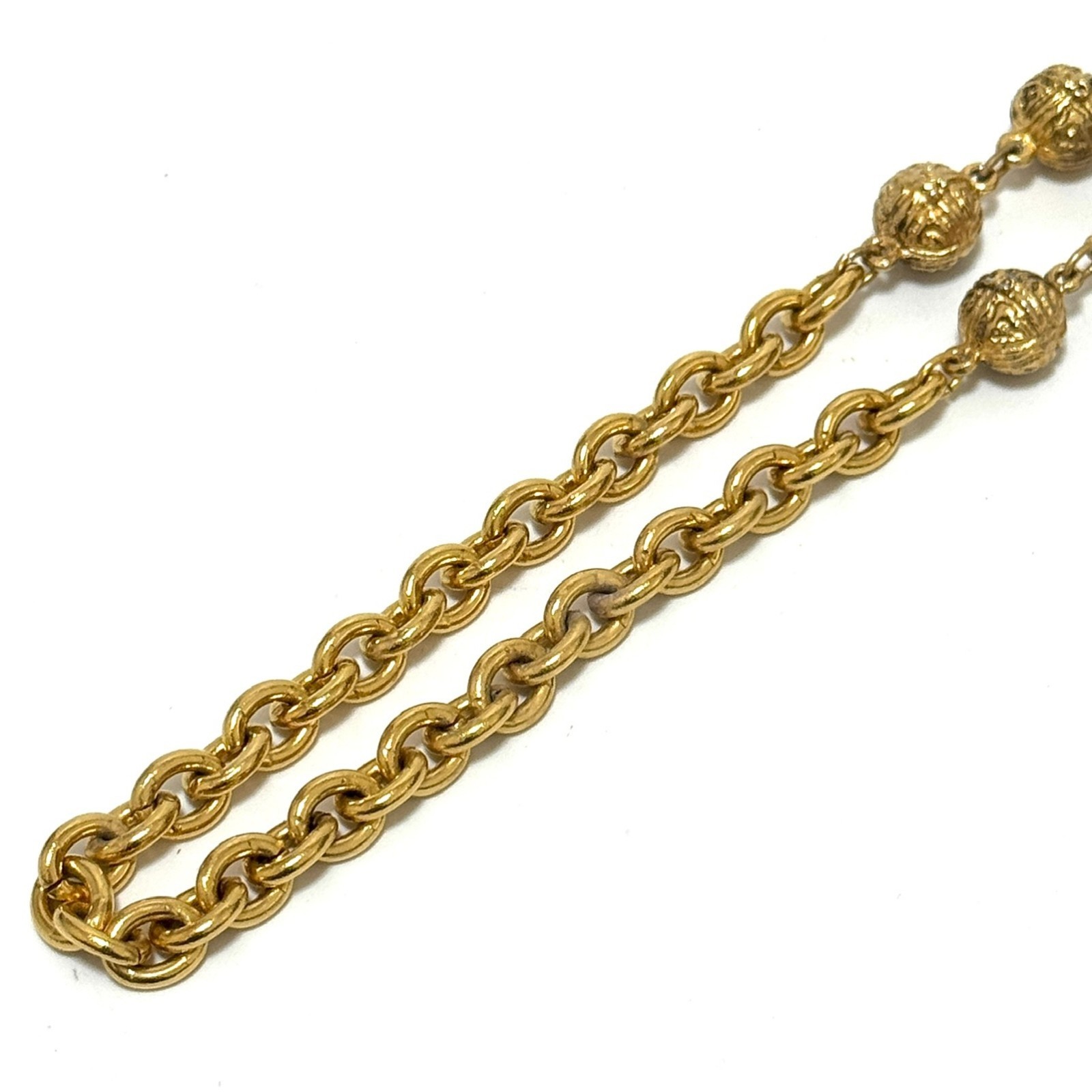 CHANEL COCO Mark CC Logo Ball Long Necklace Gold Accessory Vintage JAPAN