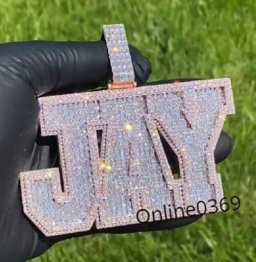 Men’s JAY Name Personalize Pendant Baguette & Moissanite Rose Gold Plated Silver