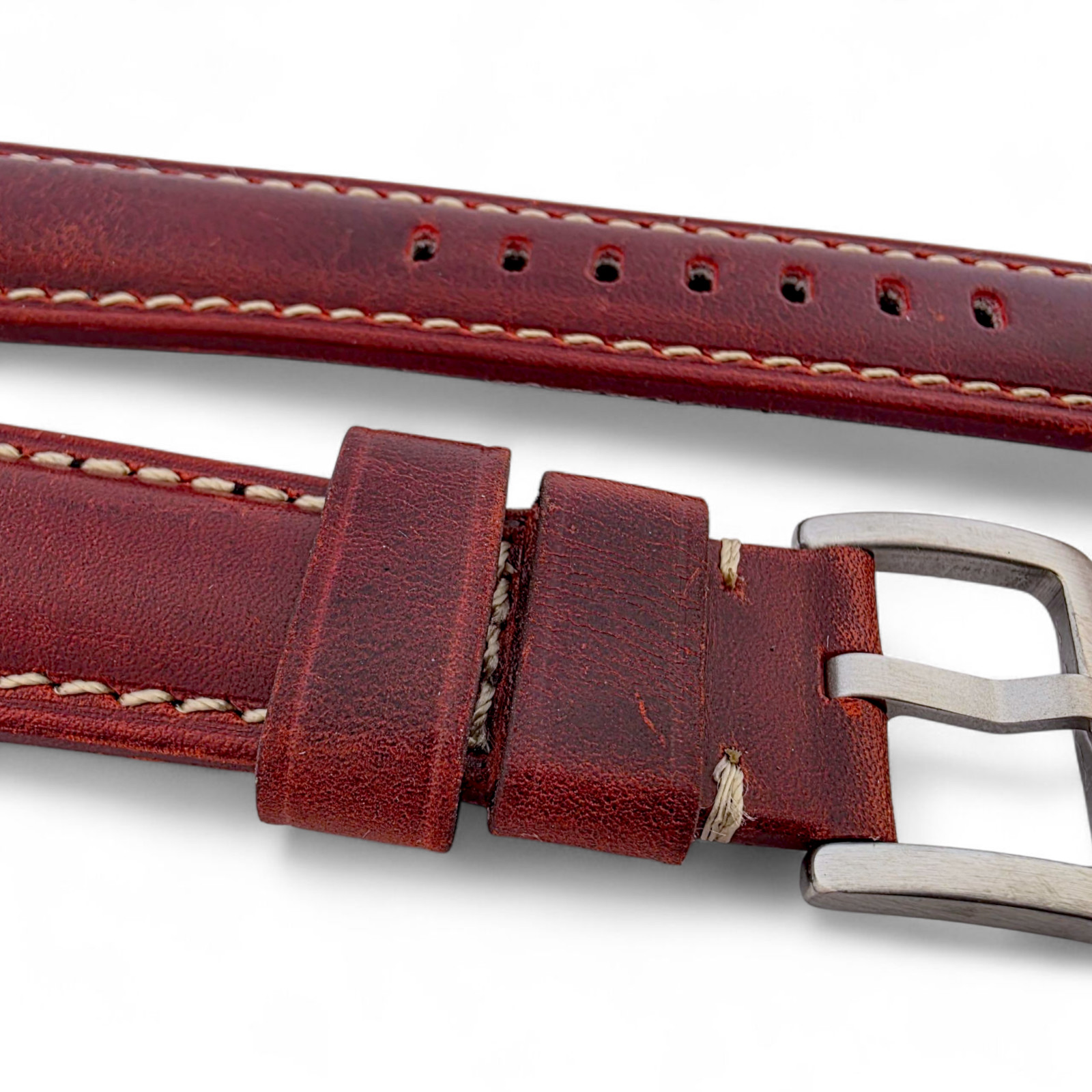 Vegetable Tanned Cracked Leather Watch Strap Band Top Grain Two Mens 20mm 22mm