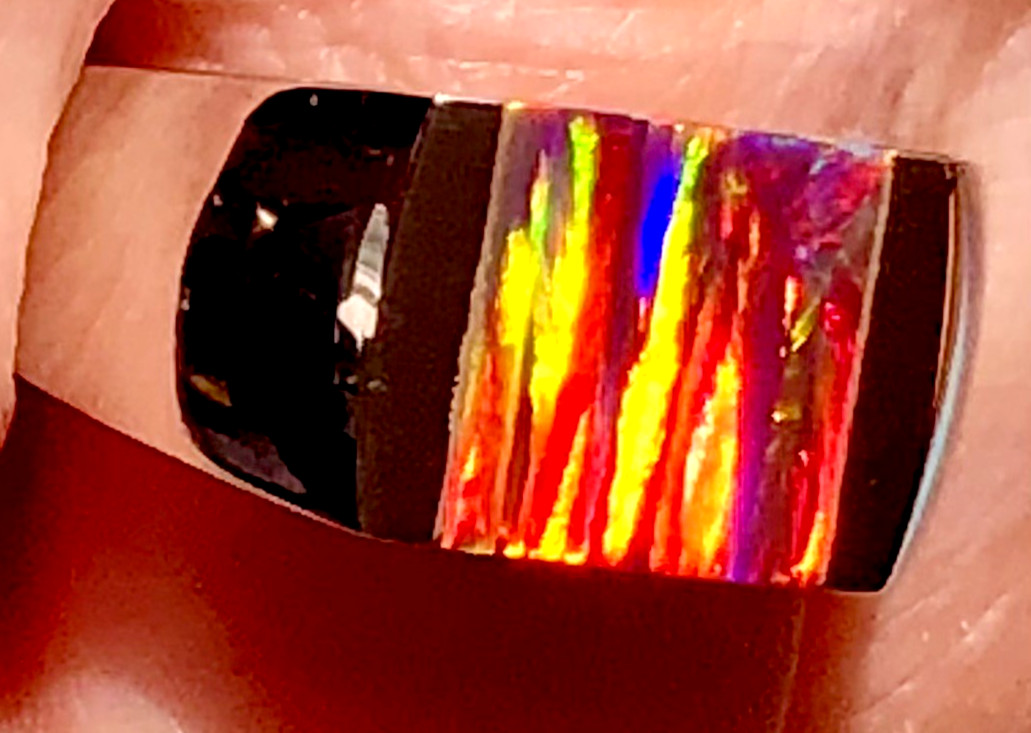 VIDEO ‘Just a Glint’ Ember Glow Men’s Red Black Opal ring 10 Signet Prototype