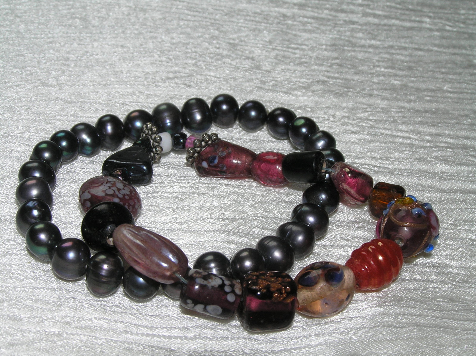 Estate Lot of 2 Charcoal Gray Faux Pearl & Purple Art & Wedding Glass Bead