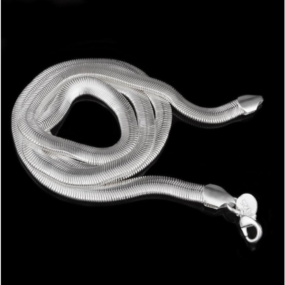 925 Sterling Silver 6mm Smooth Chunky Italian Flat Snake Chain Necklace H788