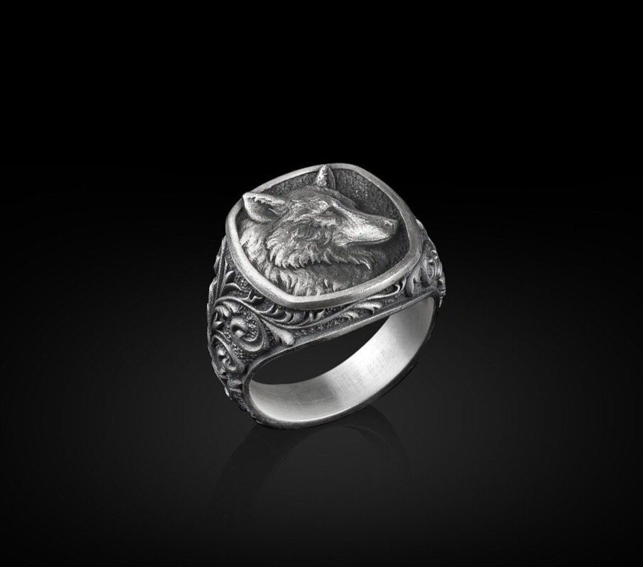 Gothic Wolf Men’s Signet Ring 925 Sterling Silver Handmade Ring Duty free