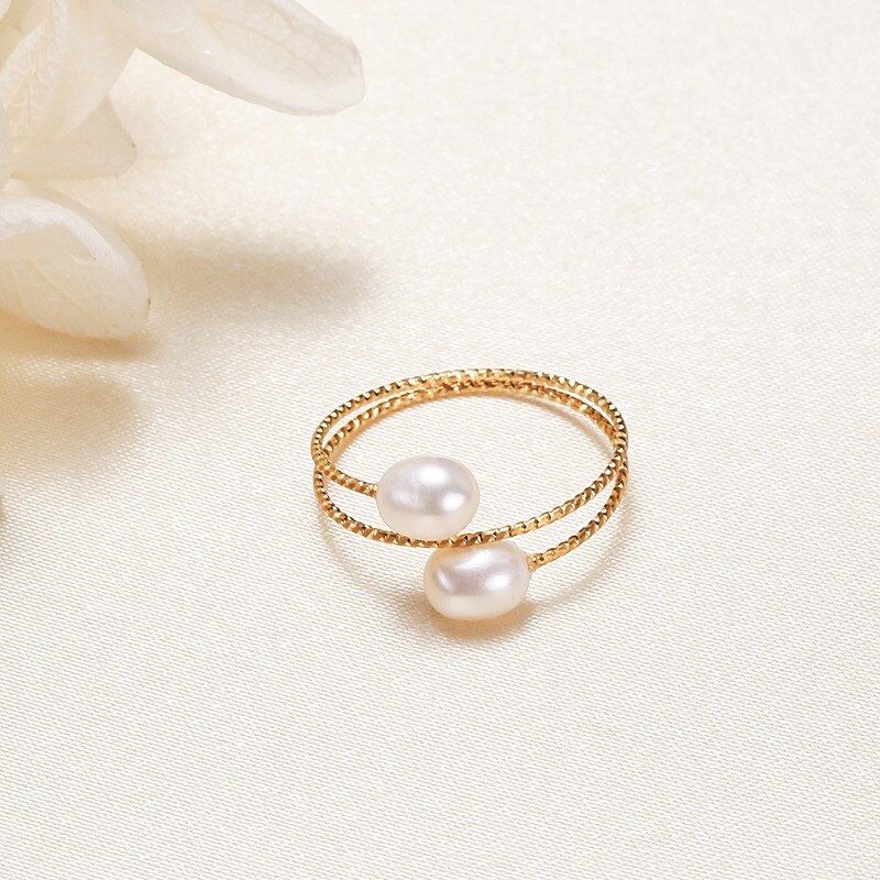 Double Pearl Three Row Stacking Bypass Ring in Solid Copper