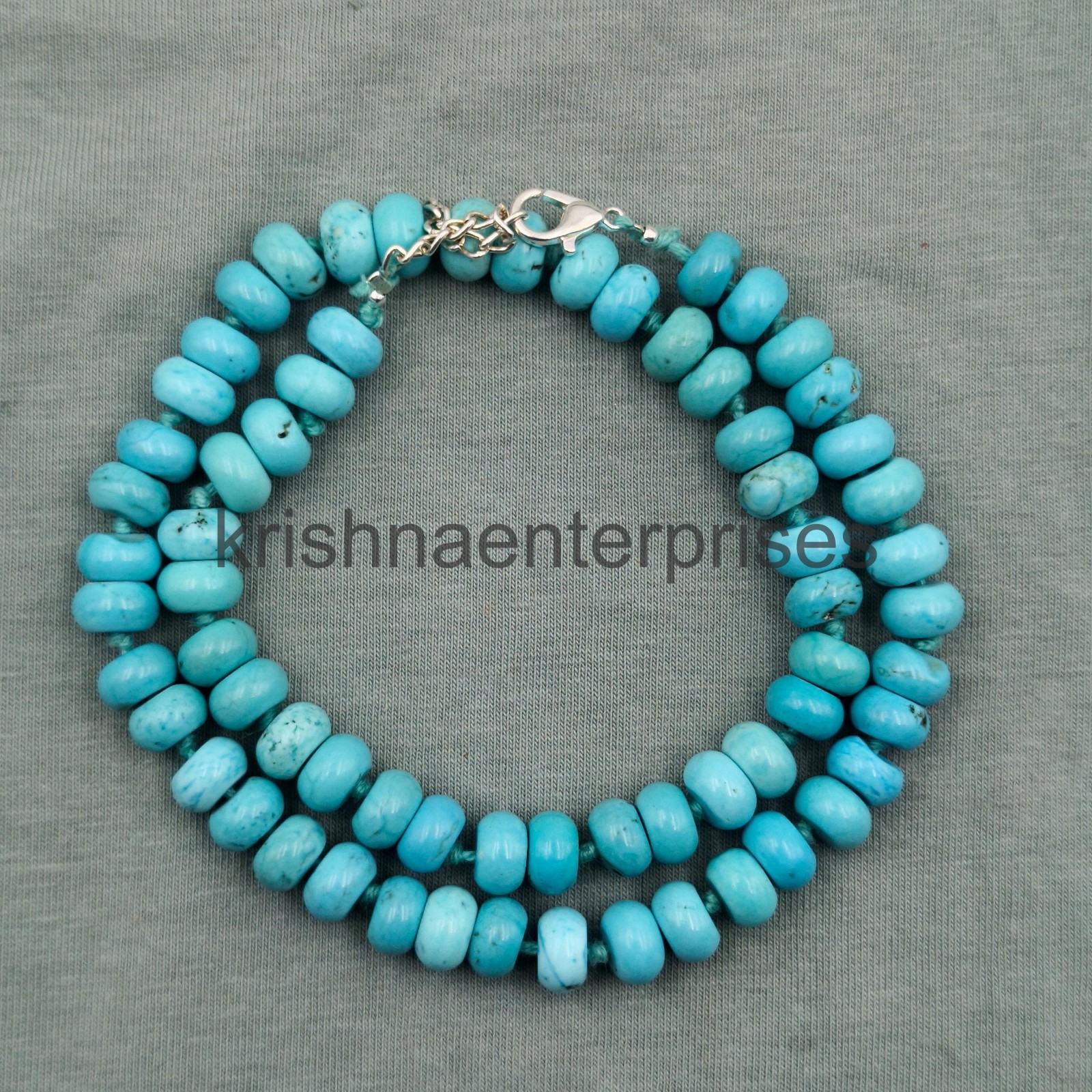 Hand Knotted Turquoise Rondelle Necklace 8mm | Natural Gemstone Beaded Jewelry